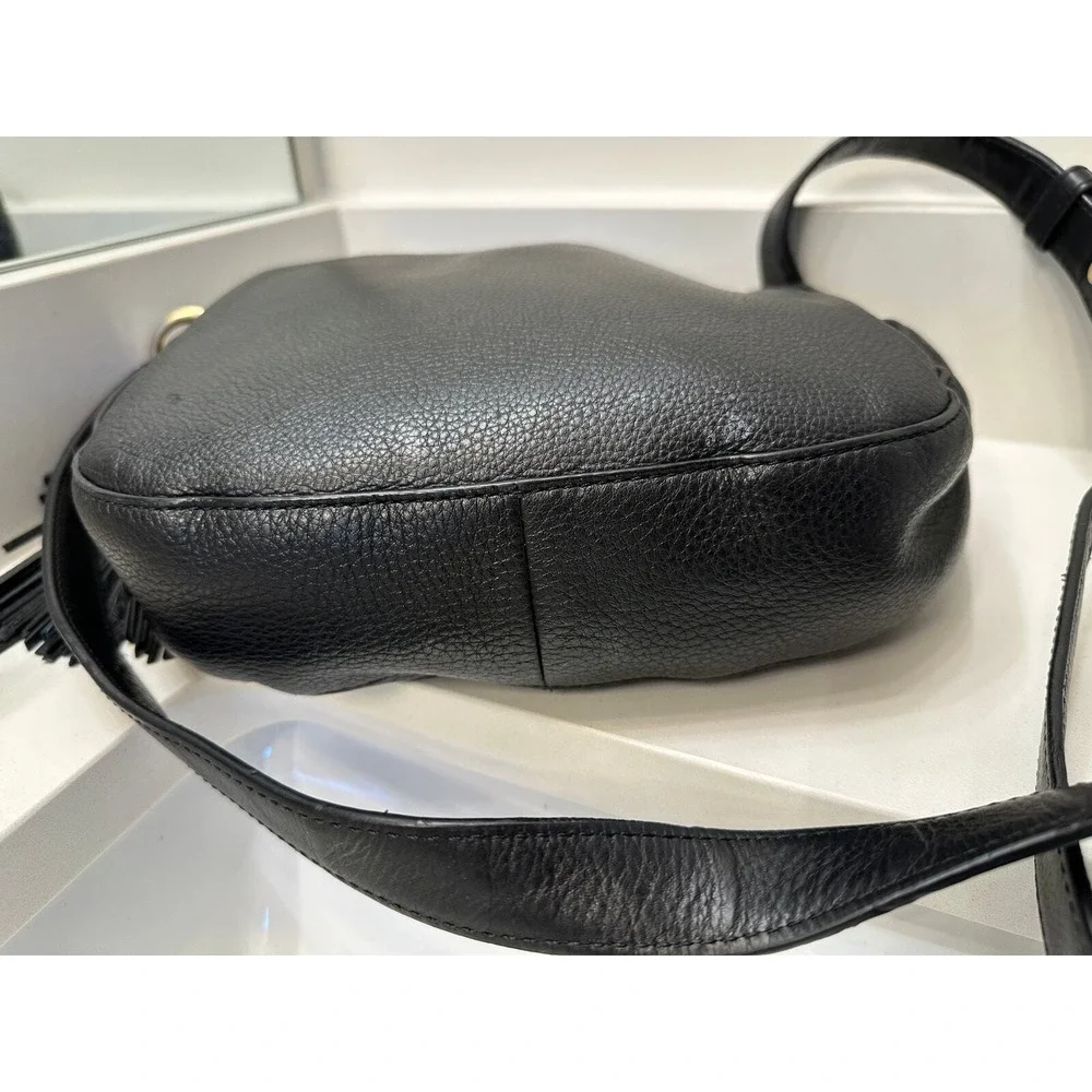 Michael‎ Kors Black Leather Tassel Crossbody Bag Gold Chain Strap